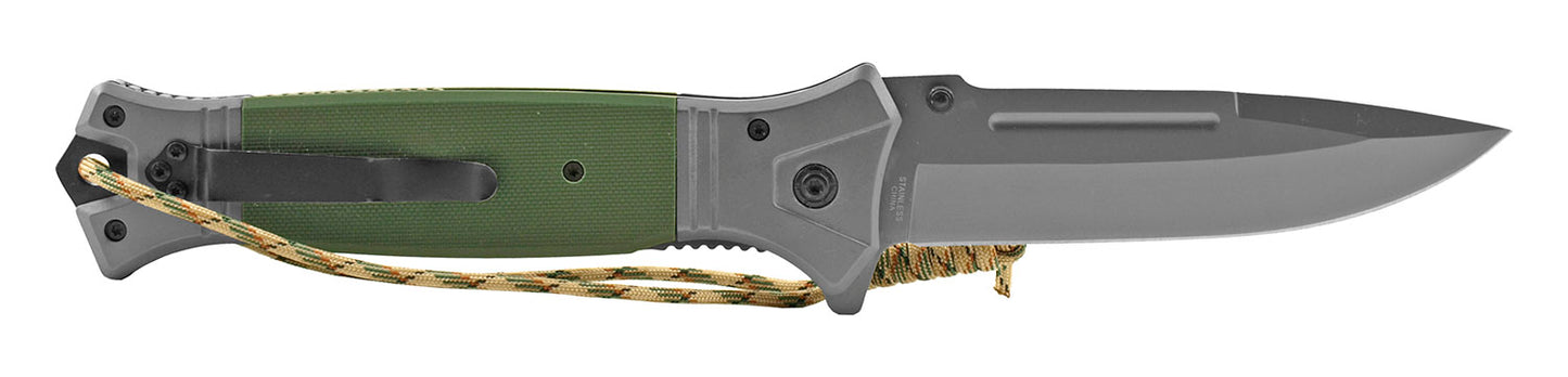 10.75" Tactical Folding Pocket Knife with Paracord Wrist Strap - Olive Drab Green