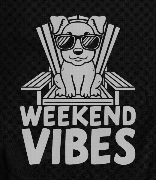 Weekend Small Dog Vibes All White on Dark T-Shirt