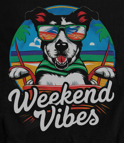 Weekend Small Dog Vibes on Black T-Shirt