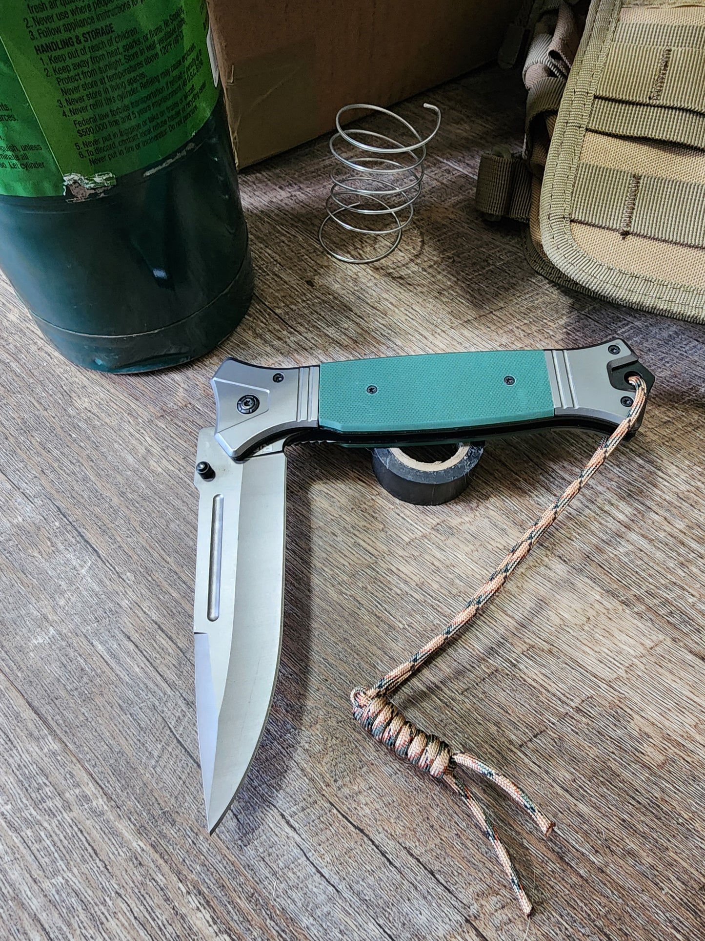 10.75" Tactical Folding Pocket Knife with Paracord Wrist Strap - Olive Drab Green