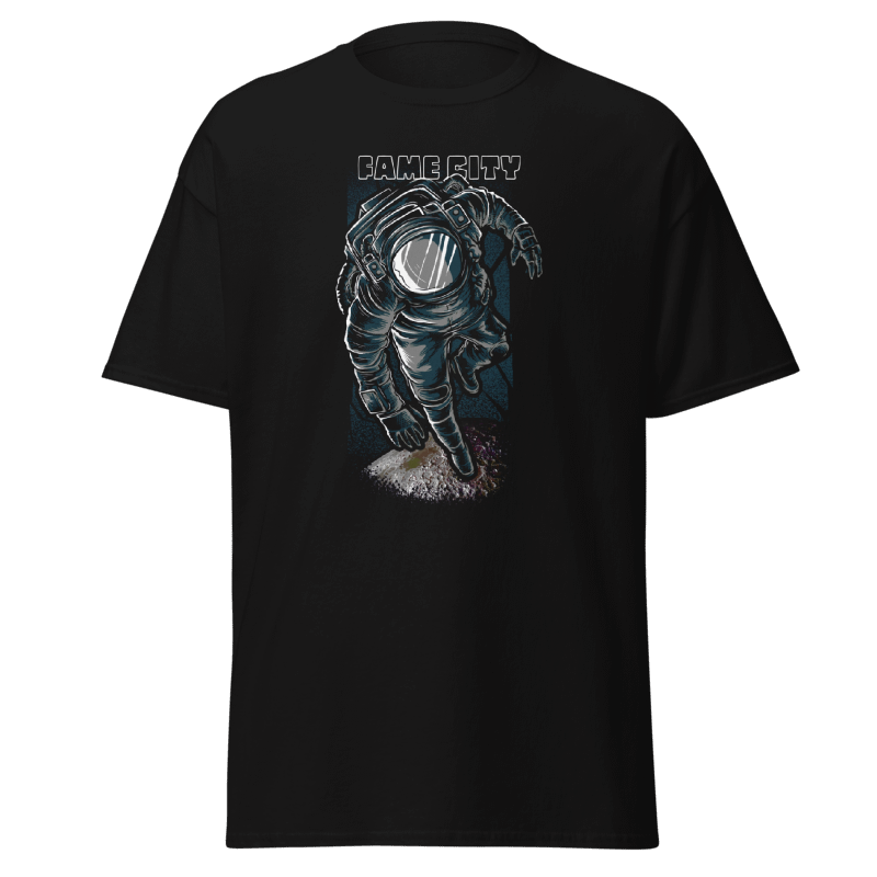 Fame City Space Man on Black T-Shirt