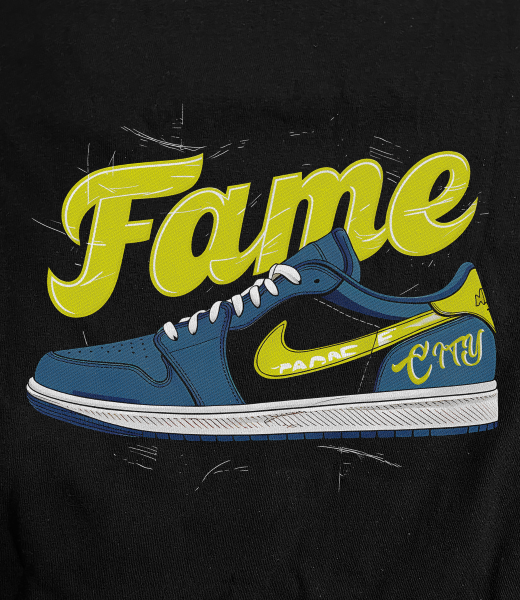 Fame City Sneeka 1 on Dark Gray T-Shirt