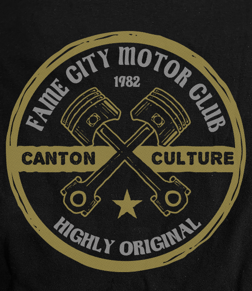 Fame City Motor Club on Black T-Shirt