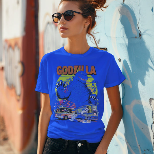 Godzilla Attacks on Blue Shirt