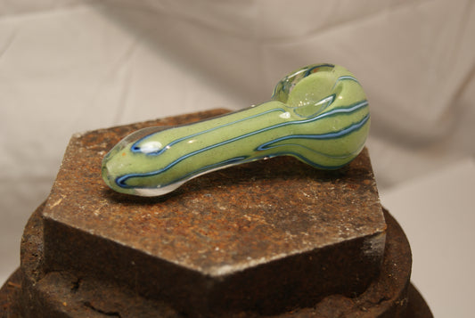 Small MIGHTY STRIPER Frit Glass Pipe - GREEN