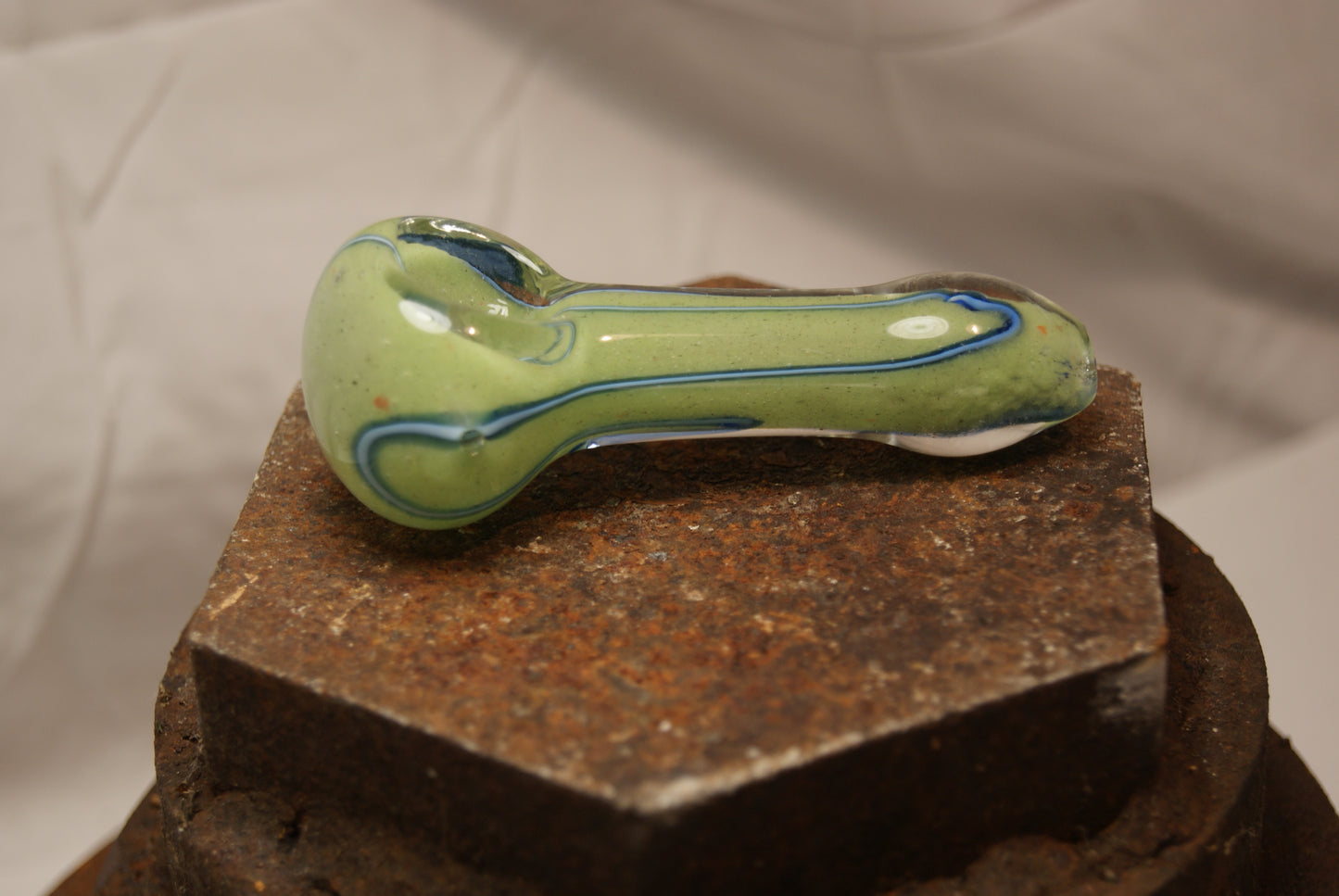 Small MIGHTY STRIPER Frit Glass Pipe - GREEN