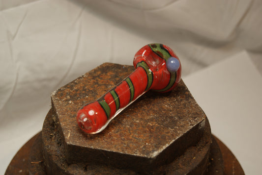 Small SUPER STRIPER Frit Glass Pipe - RED