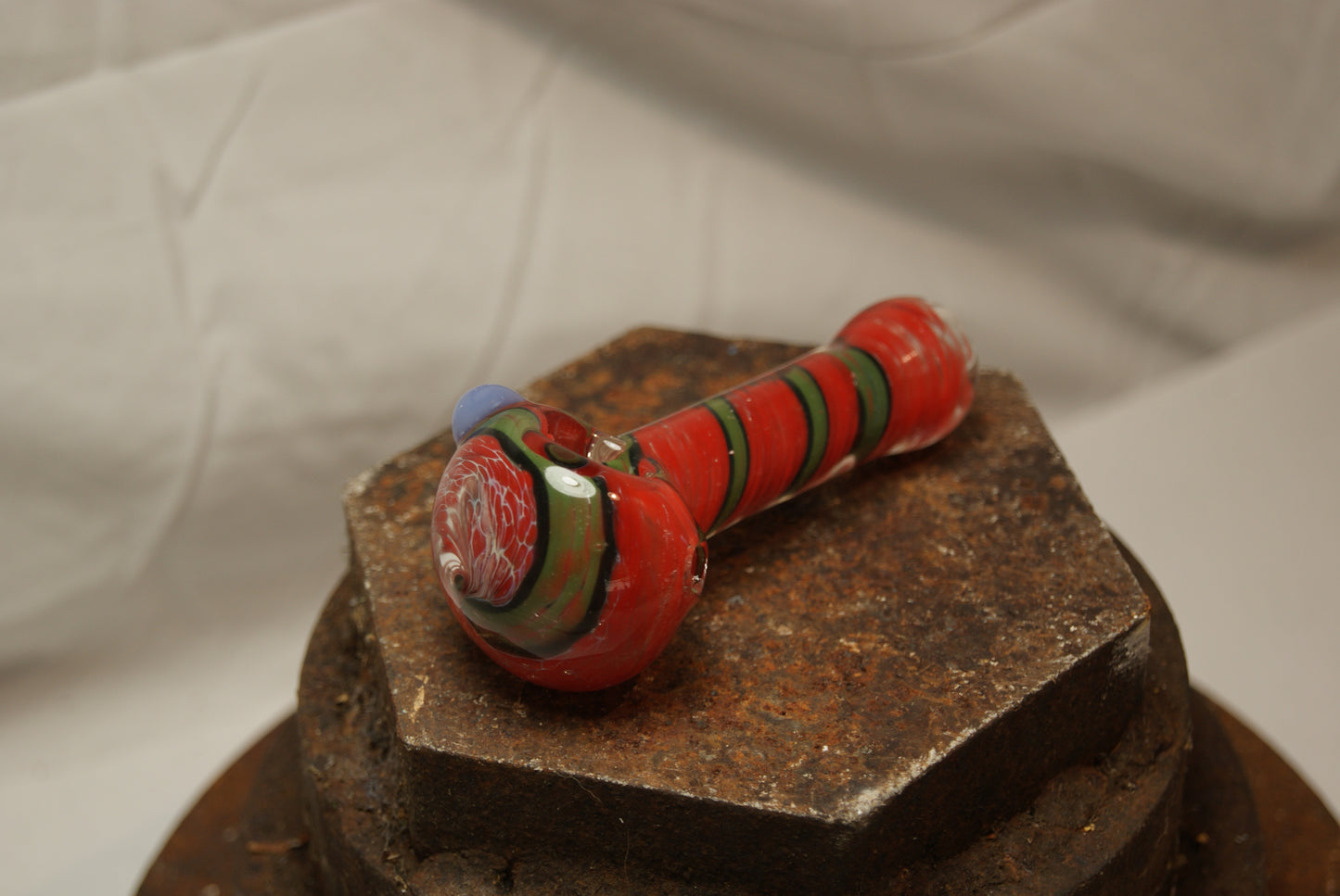 Small SUPER STRIPER Frit Glass Pipe - RED