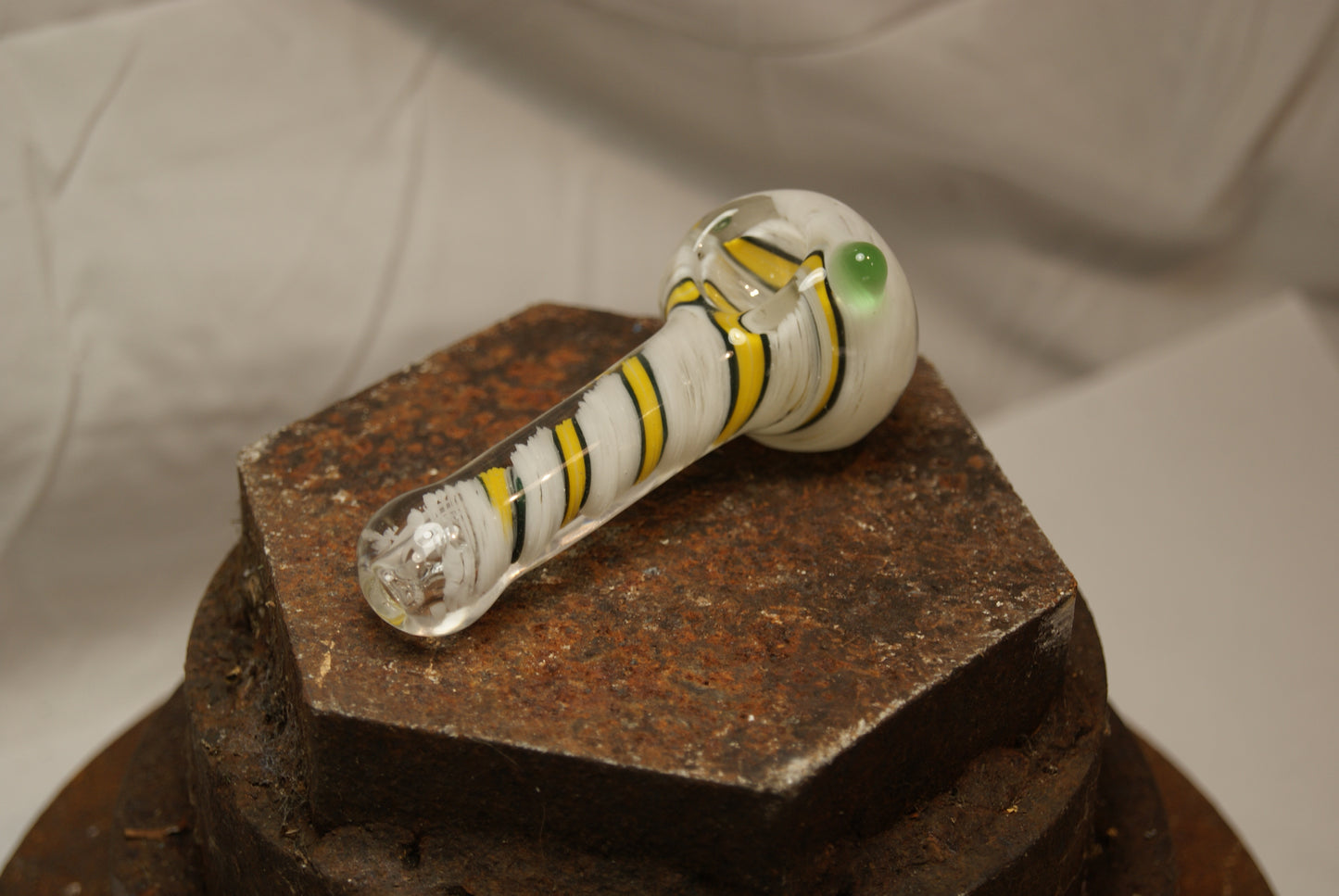 Small SUPER STRIPER Frit Glass Pipe - WHITE