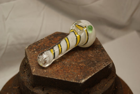 Small SUPER STRIPER Frit Glass Pipe - WHITE