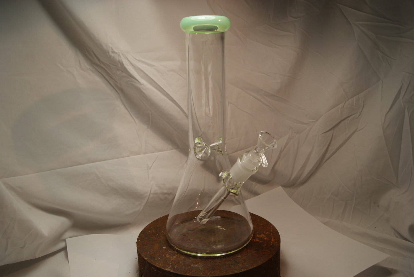 Medium 12" Glass on Glass CLEAR HIGH Beaker Water Pipe with Ice stopper