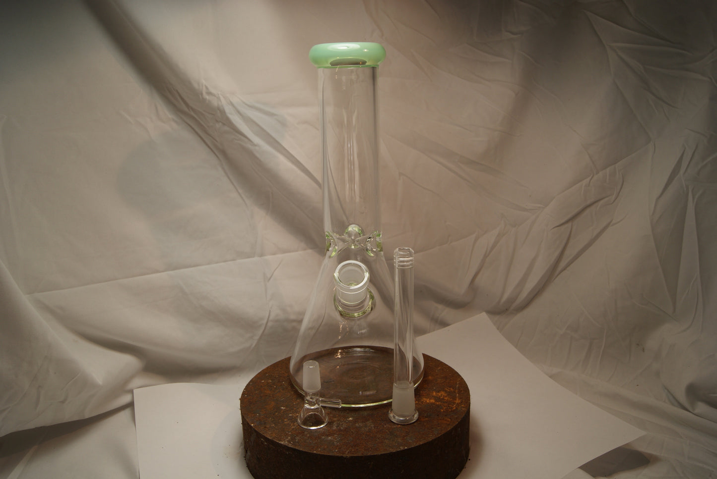 Medium 12" Glass on Glass CLEAR HIGH Beaker Water Pipe with Ice stopper