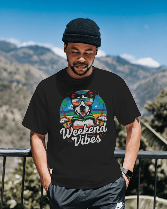 Weekend Small Dog Vibes on Black T-Shirt