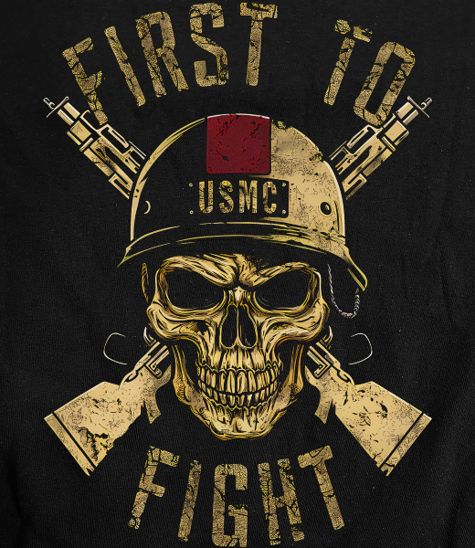 USMC First to Fight on Military Green T-Shirt