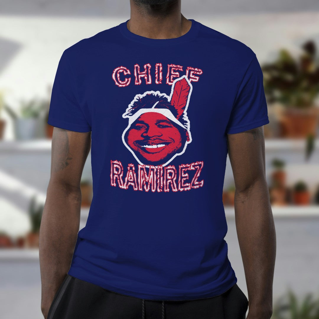 Cleveland Baseball Chief Ramirez on a Dark Blue Tee