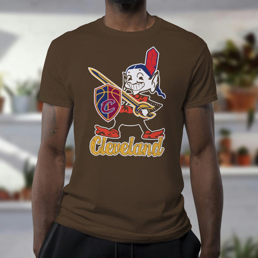 Cleveland Sports Logo on a Dark Brown Tee