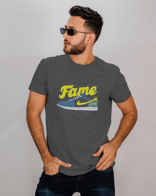 Fame City Sneeka 1 on Dark Gray T-Shirt