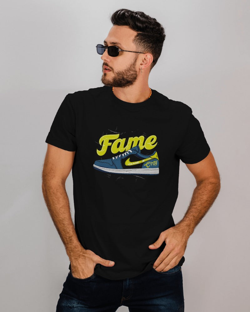 Fame City Sneeka 1 on Black T-Shirt