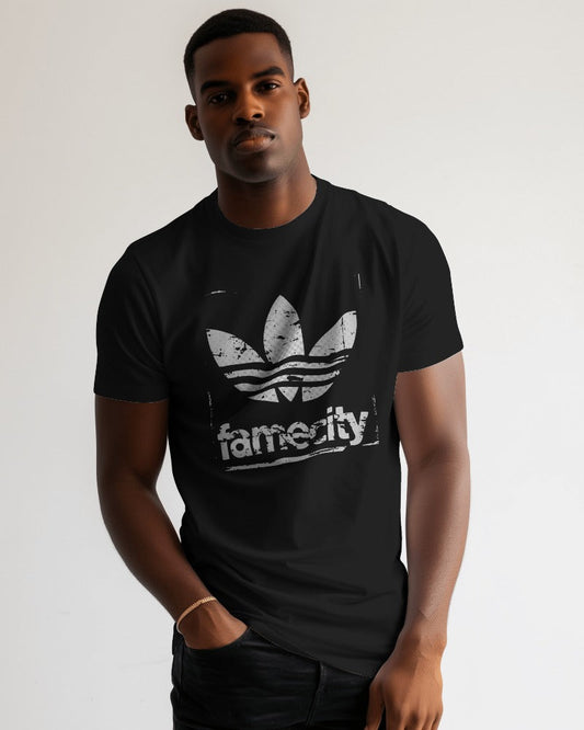 Fame City Tri-Leaf Stamp on Black T-Shirt