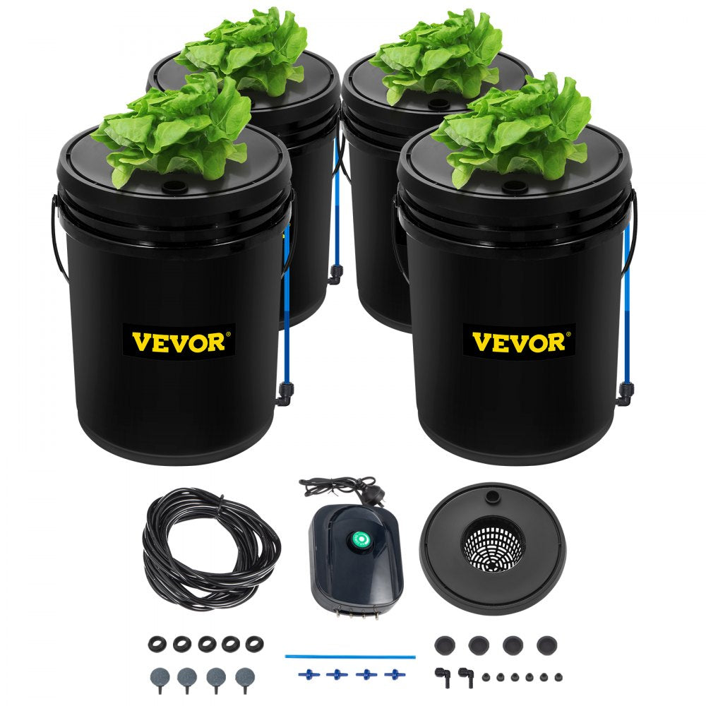 Hydroponic System, 5 Gallon 4 Buckets, Deep Water Culture Growing Bucket, Hydroponics Grow Kit with Pump, Air Stone and Water Level Device